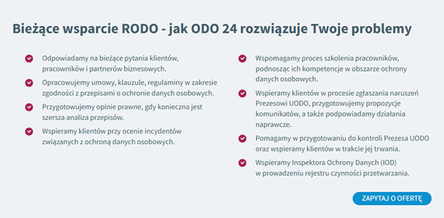Obsługa RODO - bieżące wsparcie 